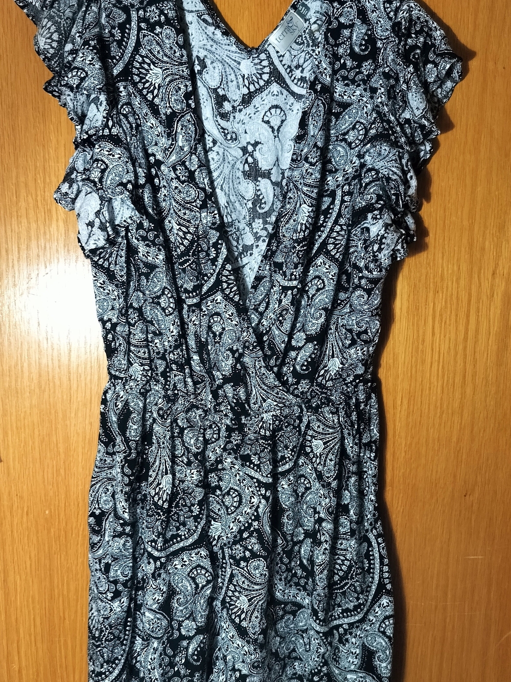 Terra & Sky Black/White Floral Paisley Romper Jumpsuit Elastic Waist Size OX 14W